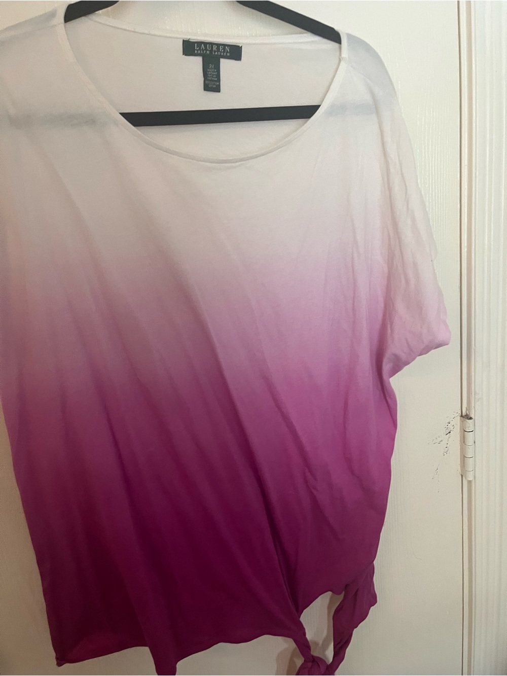 Ralph Lauren White to Purple Ombre Short Sleeve Tie-Hem Tee